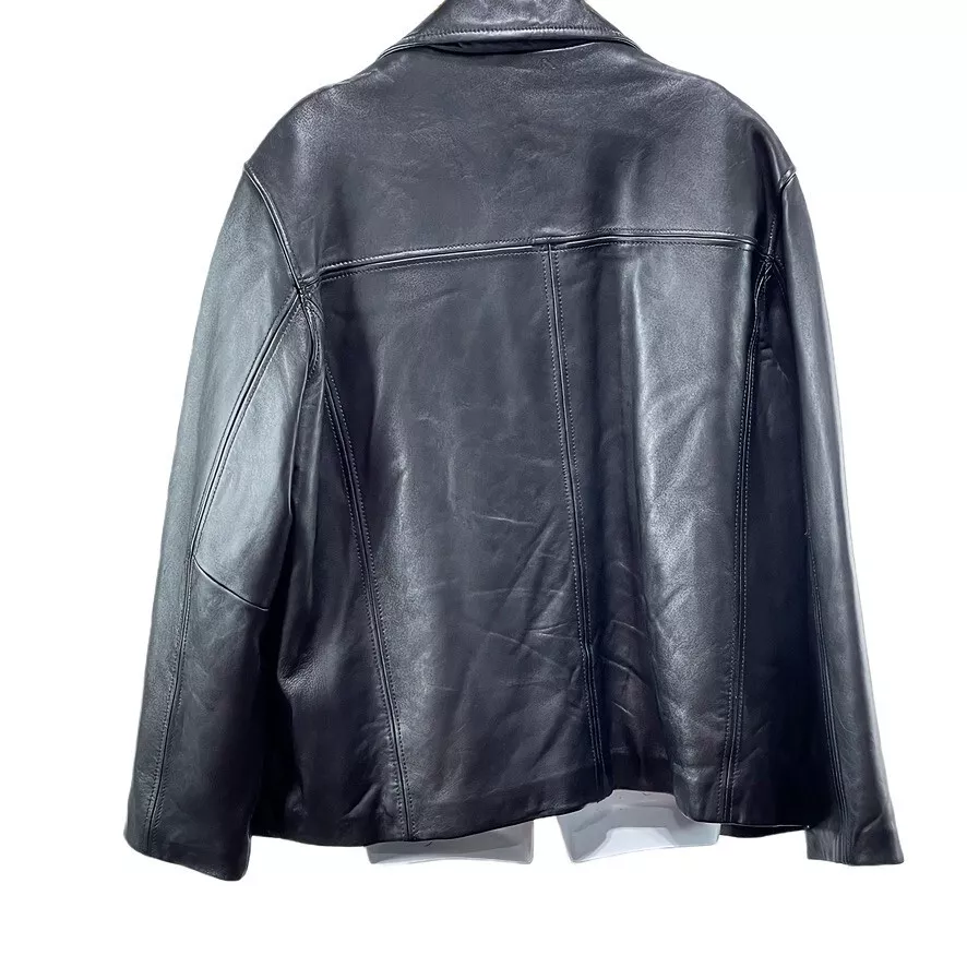 M Mens Classically Tailored Black Leather Jacket Size XXL