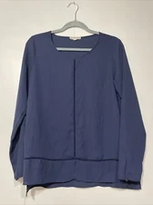 Pleione Crochet Trim Tunic Top womens Medium Blue Minimalist Boho Lagenlook