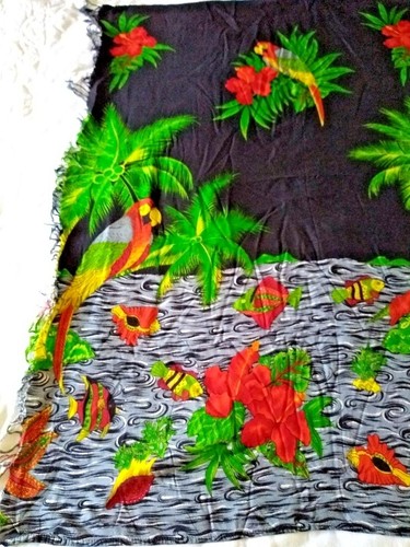 "Falda bufanda bufanda Koko nudo aves tropicales flores con flecos borde playa corbata 60x41" - Imagen 2 de 9