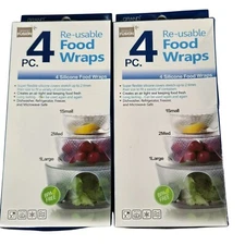 2 Packs - 4 Pc Reusable Silicone Food Wraps Grand Fusion BPA Free Microwave Safe