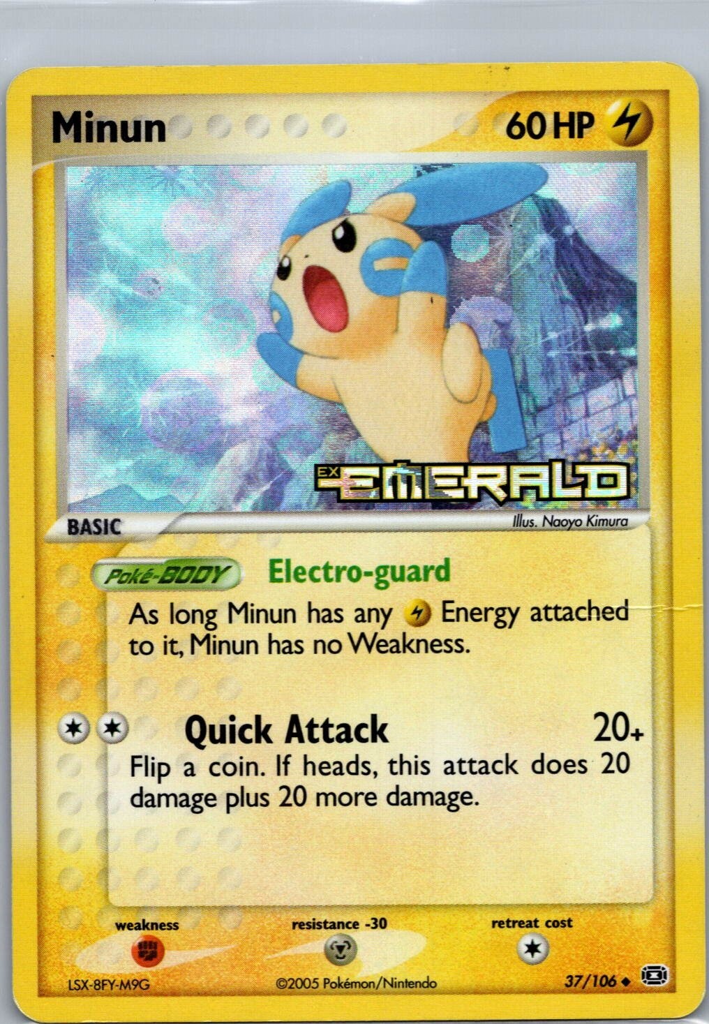 Pokemon Card - Minun - EX Emerald 37/106 Reverse HOLO Stamped LP/DMG