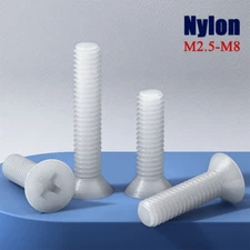 M2.5-M8 White Nylon Phillips Countersunk Screw Flat Head Bolts L:5mm-40mm