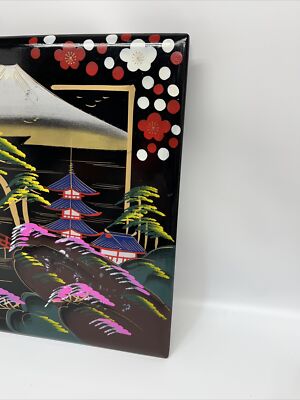 1960's Y.S. Hand Painted Japan Black Lacquer Wood Photo