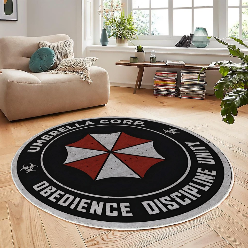 Alfombra redonda Umbrella Corporation, decoración Resident Evil, alfombra cueva hombre Foto 2 de 4