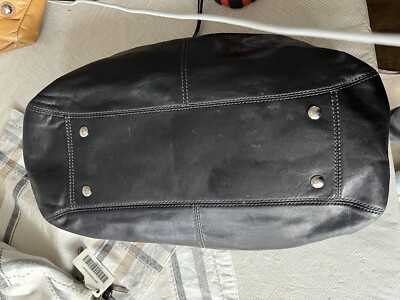 Coach F13914 Black Leather Pleated Belted Shoulder Bag Turn Lock