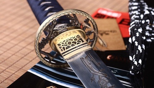 Hoja de flor grabada espada samurai japonesa Katana templada de arcilla de acero doblada - Imagen 11 de 21