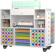 Rolling Craft Storage Cart with Drawer & Vinyl Holder for Cr