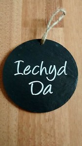 Welsh Slate 10cm Hanging Plaque IECHYD DA cheers good health Ideal Xmas  Cymraeg | eBay