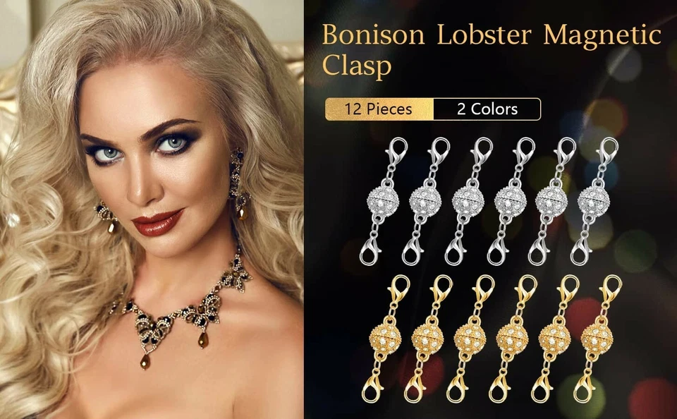 12 PK Round Ball Lobster Clasps Gold & Silver Colors Magnetic Snap Hook Extender - Image 2 of 4