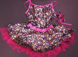 NEW Sequin Skirted Dance Costume w/petticoat Foil Turquoise w/hdpc Girls Sizes