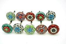 10 Hand Painted Ceramic Cabinet Knobs Pulls Drawer Door Handles Multi Color