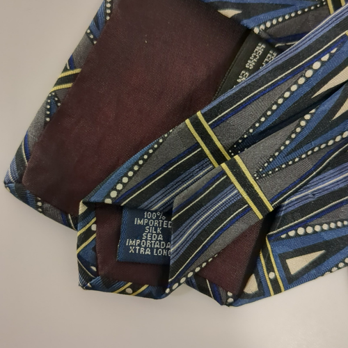 CONTE di MILANO 100% Silk Extra Long Blue Grey Geometric Tie 64" Long 4" Wide - Picture 6 of 7