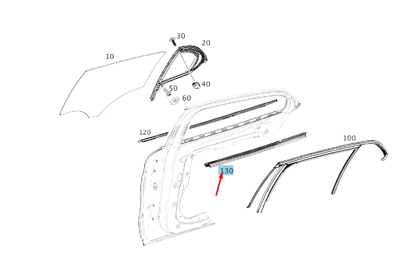 NEW MB GLA X156 REAR LEFT DOOR WINDOW INSIDE SEALING RAIL 