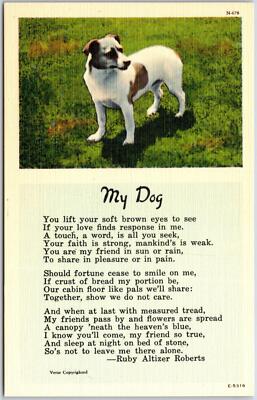 My Dog, Poem By Ruby Altizer Roberts, Animal Lovers, Pet, Vintage Postcard