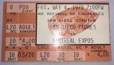 5/4/1979 San Diego Padres vs. Expos ticket Winfield, Dawson, Gary Carter HRs HOF