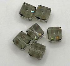 6pc Swarovski Crystal Black Diamond 6mm Faceted Cube 5601 Beads; Silver Gray