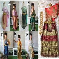 Cute Tradition Princess Thai Girl Kids Dress Rum Dance Costume School Occasions