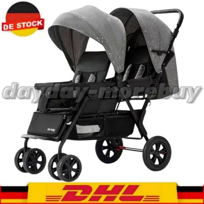 Geschwisterwagen Zwillingswagen Babywagen Kinderwagen Baby Kinderbuggy Grau Neu