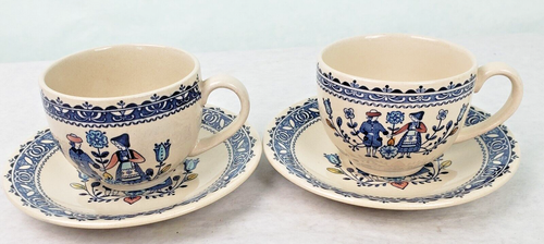 2 Johnson Brothers Staffordshire Hearts & Flowers Cups & Saucers Old Granite