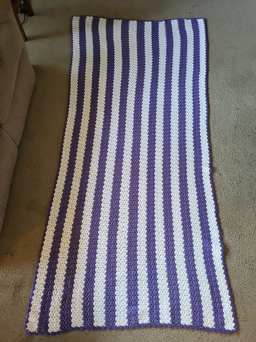 Vintage Hand Crocheted Afghan 43x90 Inch Purple Striped eBay