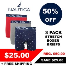 Nautica Men's 3 Pack of Assorted Stretch Boxer Briefs (Retail $50)