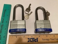 LONG SHANKLE (2 1/2') PADLOCKS (2) KEYED ALIKE W/4 KEYS