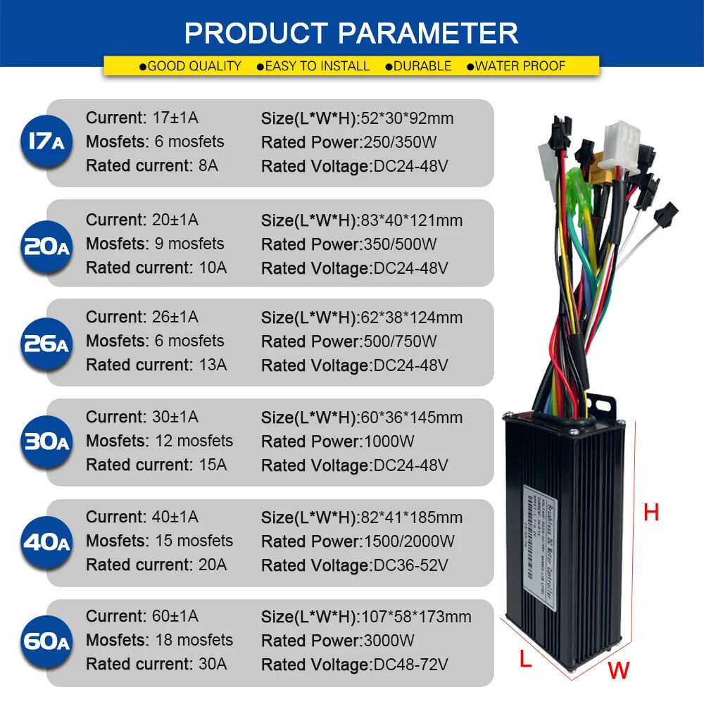 24/36/48/52/72V 17A-60A E-Bike Three-Mode Sine Wave 24/36/48/52/72V 17A-60A E-Bike Three-Mode Sine Wave
