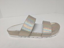 J/Slides Edie Slide Sandals, Platino Crinkle Leather, Womens 6 M
