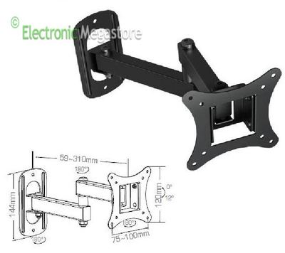 STAFFA PORTA TV MONITOR 14 19 22 24 26 32 37 POLLICI SUPPORTO BRACCIO MURO 118 - Foto 7