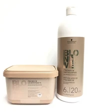 (2 PACK)Schwarzkopf BlondMe Lightener 9+ and BM Dev. 6 % 20 Vol Duo,33.8, 15.8oz