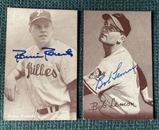 SIGNED Bob Lemon & Robin Roberts 1947-66 Exhibit Card AUTOGRAPHED HOF