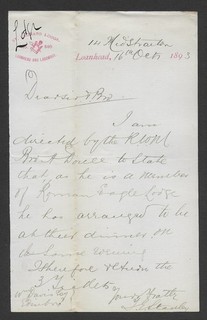 1893 letter St. Leonard Lodge No. 580 Loandhead & Lasswade (Masonic)