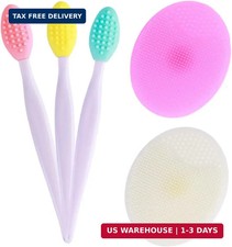 5 Pcs Mini Exfoliating Brush Set - 2 Pcs Silicone Facial Cleansing Brush and 3 P
