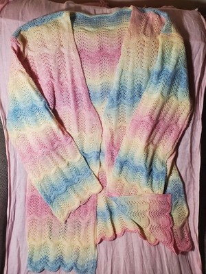 Lady Sweater Knitted Cardigan Casual V-neck Rainbow Gradient Tops