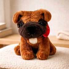 Brown Plush Dog Stuffed Animal Washable Small Size with Red Love Heart