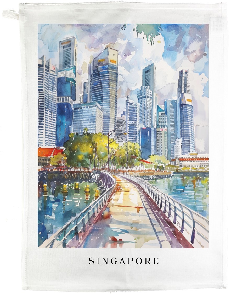 Singapore Cotton Tea Towel, White, 100% Cotton, 47 x 65 cm,  Cityscape