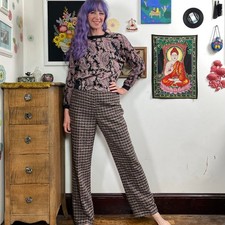Vintage Purple Tweed Pants, 1990s Straight Leg High Rise Trousers, Sz L