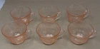 Vintage Pink Depression Glass Floral Teacups Set of 6 Peach Etched Cups 4”