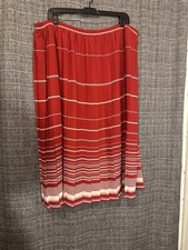 Vintage Koret Red Striped Pleated Skirt Elastic Waist Retro 70s 24W