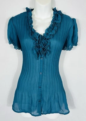 Blouse Femme Taille L Crème East Fifth - Polyester Transparent Froissé, Manches Courtes, Excellent état