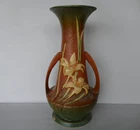 antique Roseville Pottery Brown Zephyr Lily 140 - 12 double handle vase