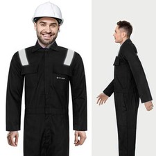 WORK WEAR BLACK OVERALLS COVERALLS BOILERSUIT WAREHOUSE GARAGES STUDENTS WORKERS
