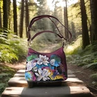 NWOT - Anuschka Hand Painted Large Zip Top Hobo Shoulder Lotus Blossoms Handbag