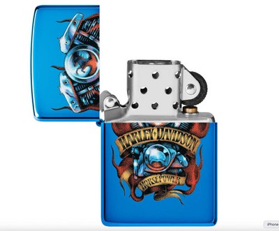 Zippo 46216, Harley Davidson Motorcycles Logo, High Polish Blue