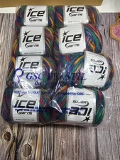 LOT OF 8 Ice Yarns Wool Worsted Color yarn, green/blue/orange (93 yds ea)