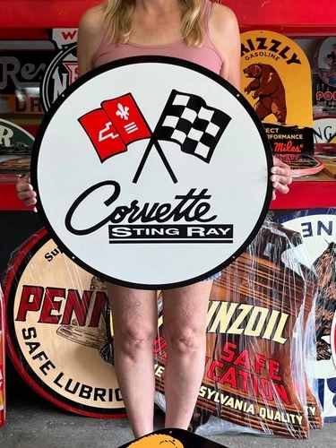 Vintage Old Style Sign Corvette Stingray NOT Porcelain Made in USA 24x24