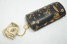 Japanese Inro with Netsuke & Ojime Antique Original Sagemono from Japan 1114F19