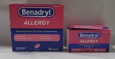2 BENADRYL ALLERGY YOUR CHOICE : 48 TABLETS EA OR 100 TABLETS EA- EXP 07/26