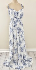 REFORMATION JAYDE NWT Womens Sz 12 Lupine Blue White Floral Lined Maxi Dress