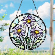 Aster Vetro Colorato, Settembre Mese Nascita Suncatcher, Fiore Viola Finestra Appendere